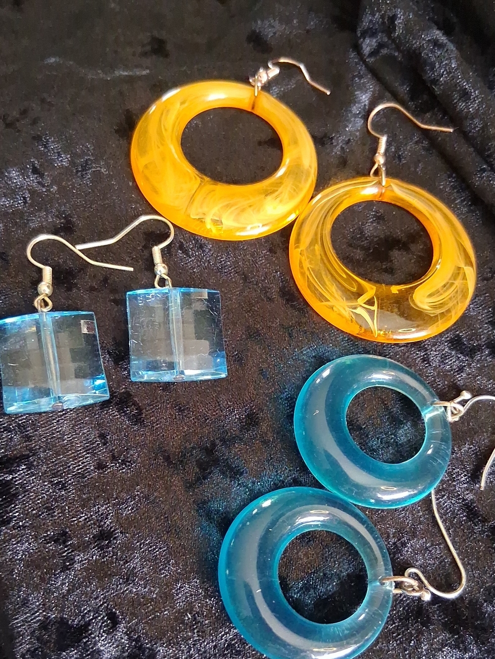 Vintage Yellow and Blue Lucite Hoop Earrings - Women Jewelry